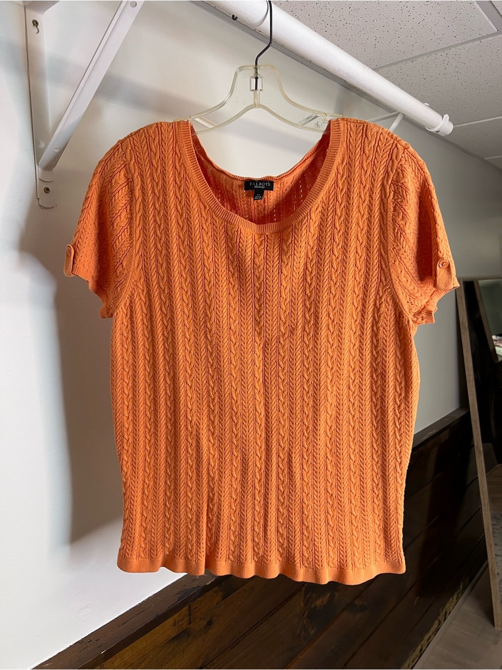 Talbots Orange Cable Knit Short Sleeve Sweater Top- XL